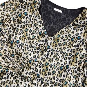Leopard Print Blouse Womens 18/20 Metallic Accents V-Neck Mob Wife Glam Dopamine
